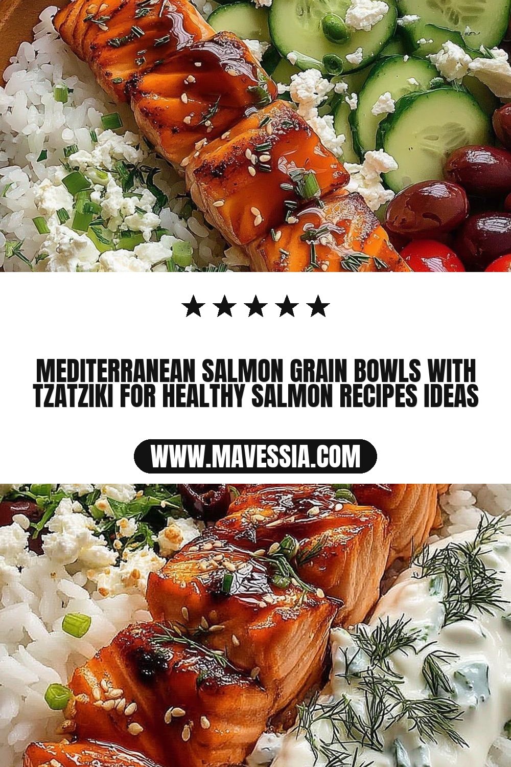 Mediterranean Salmon Grain Bowls with Tzatziki for healthy salmon recipes ideas