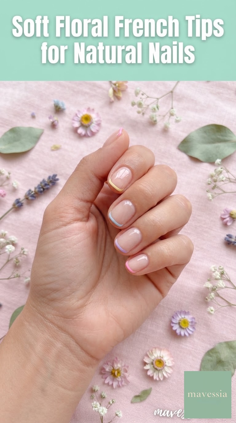 Soft Floral French Tips for Natural Nails