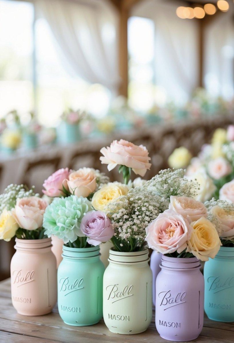 Painted mason jar wedding centerpiece