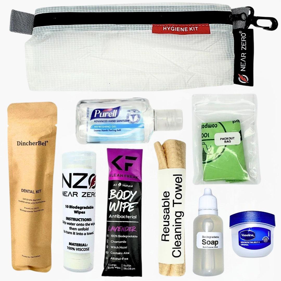 Small hiking hygiene supplies kit