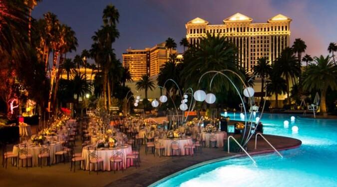 Vegas poolside wedding reception