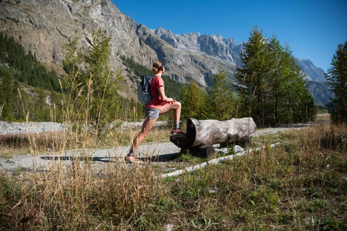 Woman stretching after hiking