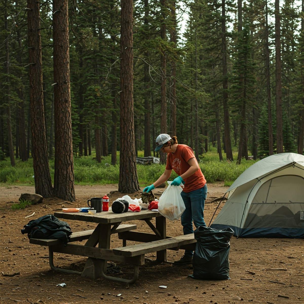 Camper packing out trash