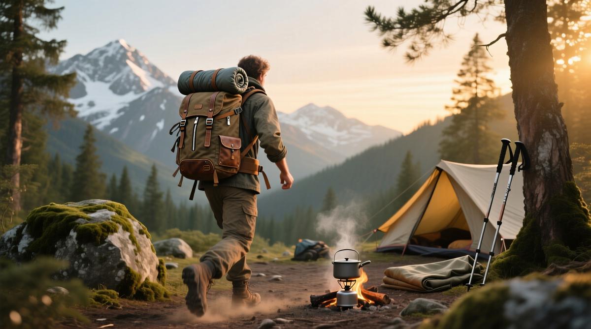 Camper leaving wilderness site