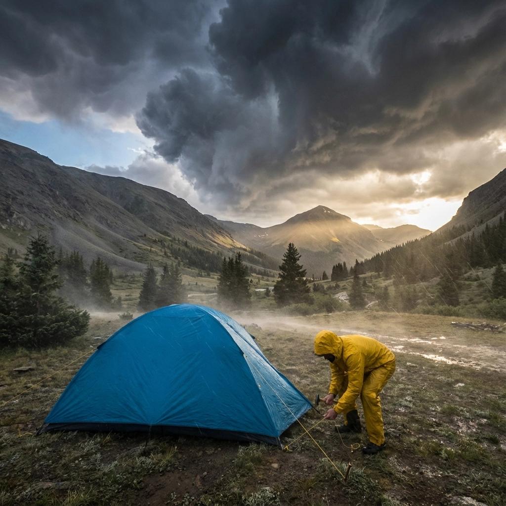 Mountain campsite storm clouds