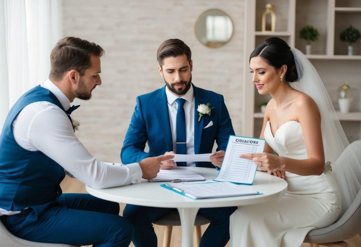 Couple discussing wedding priorities