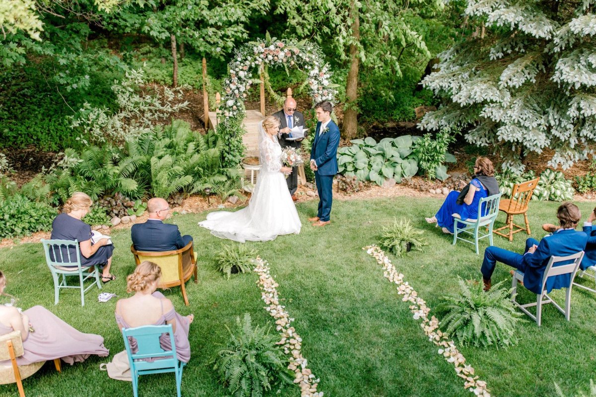 Garden micro wedding ceremony setup