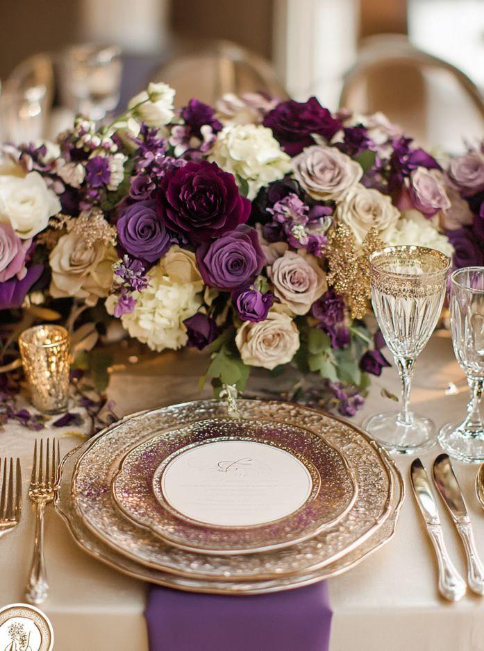 Purple ivory wedding bouquet