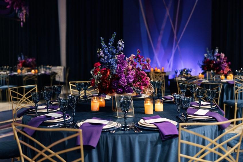 Purple navy wedding reception