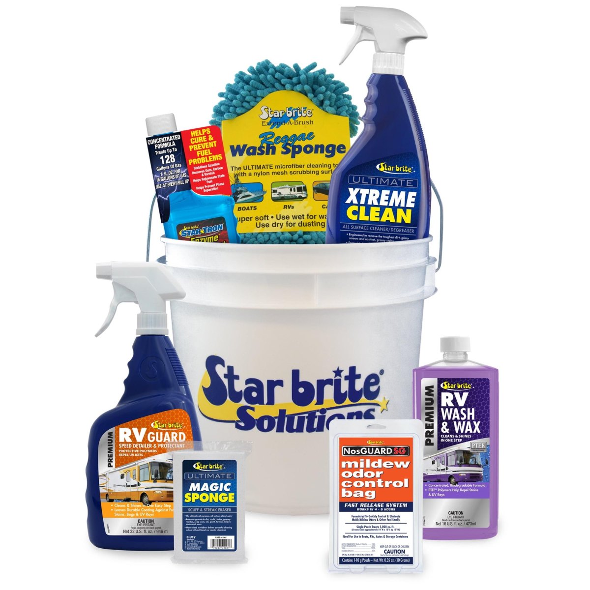 RV cleaning supplies on counter