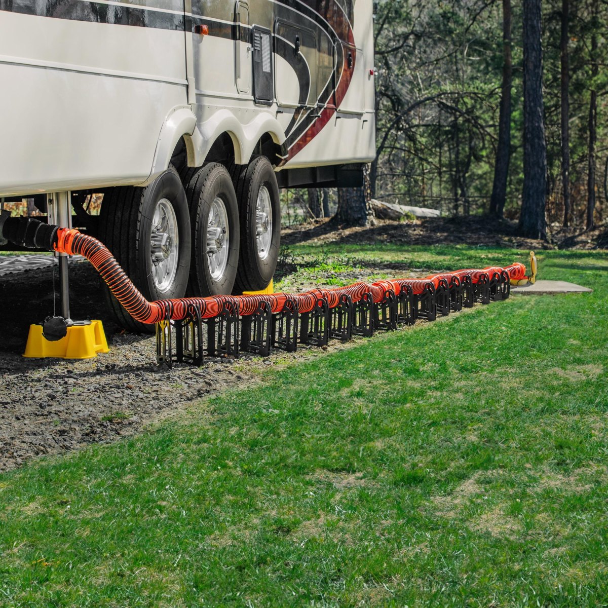 RV sewer hose support system