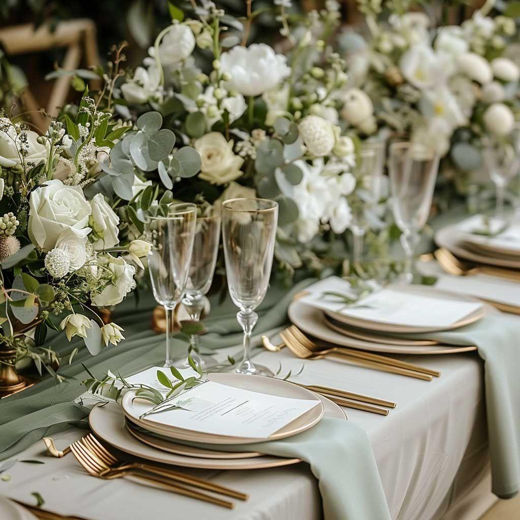 Sage white minimalist wedding ceremony