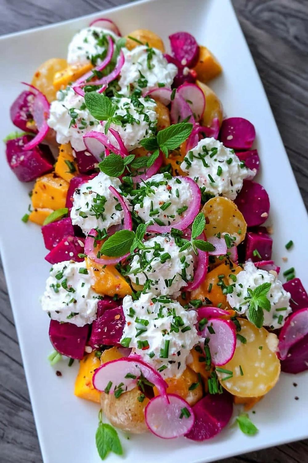27. Herby Yogurt Potato Salad Recipe with Radish Slices