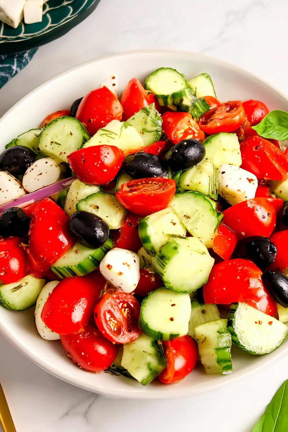 7. Tomato, Feta, and Oregano Cucumber Salad Recipes with Briny Olives