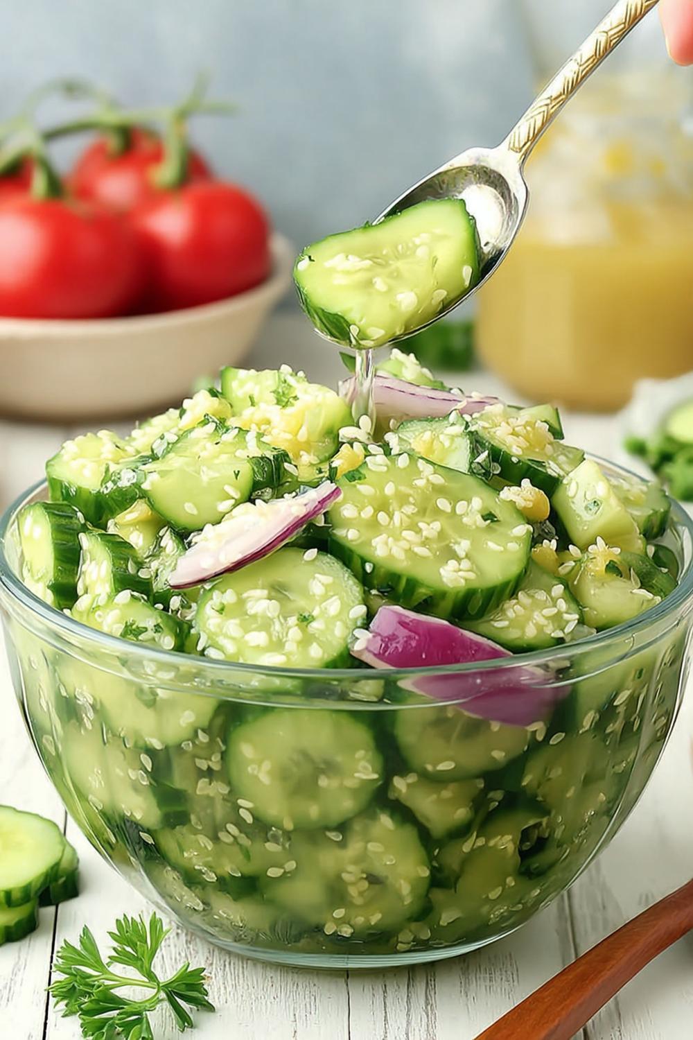 8. Sweet-Sour Rice Vinegar Cucumber Salad Recipes with Sesame Seeds