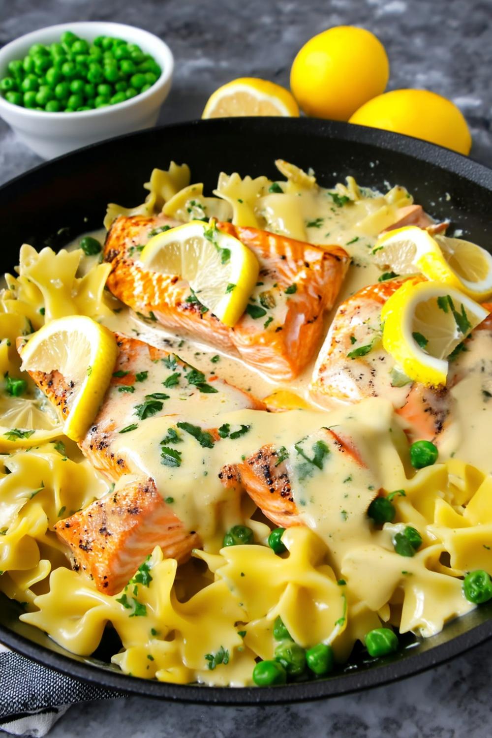 10. Leftover Salmon Recipes in Creamy Lemon Pasta with Peas and Herbs