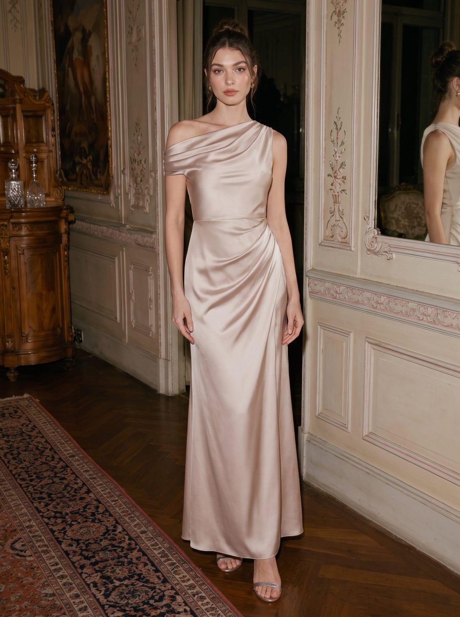 Satin wedding guest dress elegant