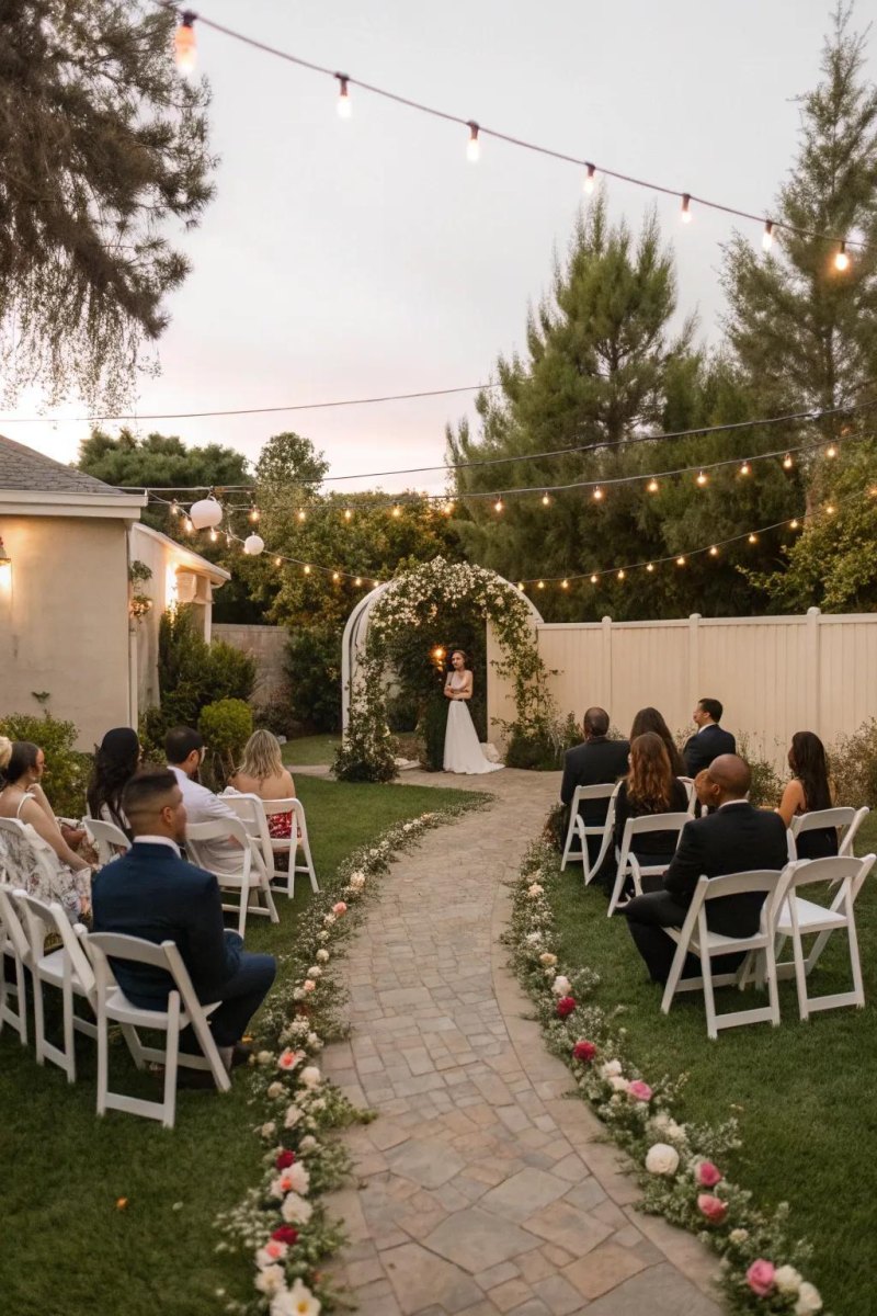 Backyard wedding dinner setup