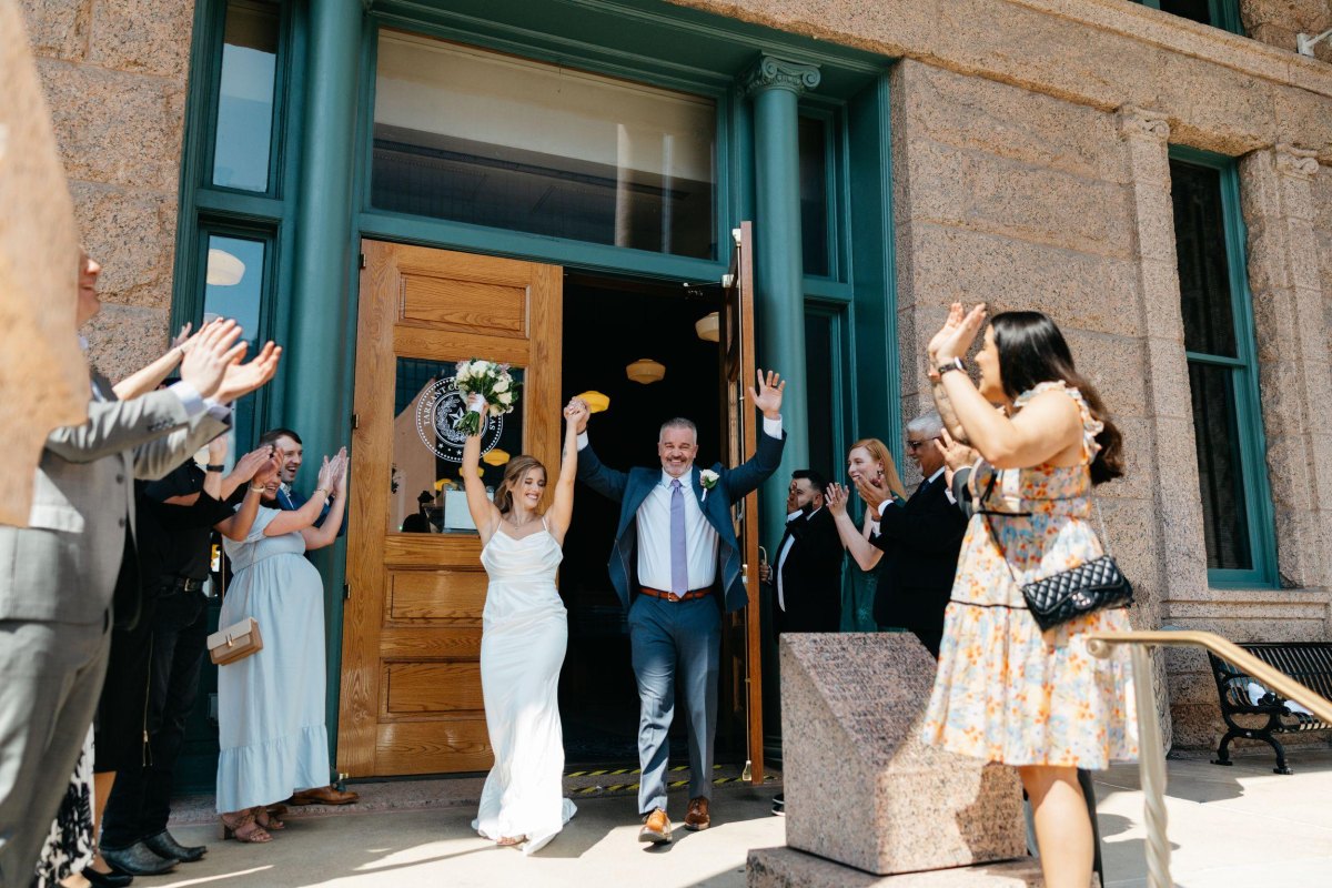 Courthouse wedding couple celebration
