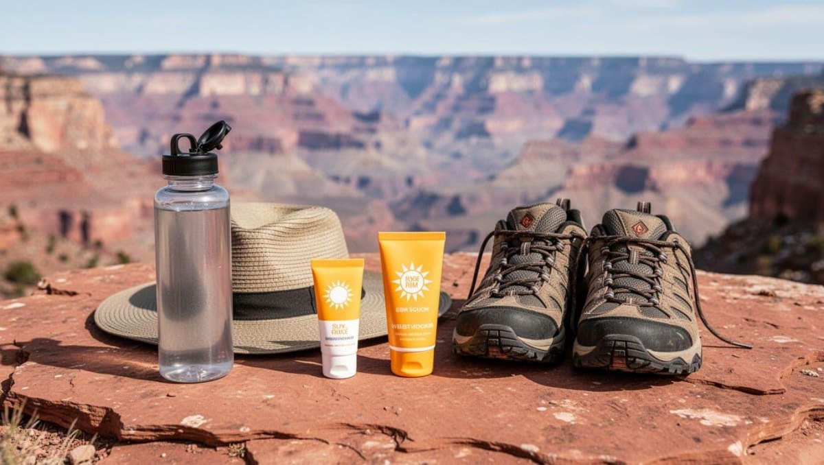 Hiking sunglasses hat sunscreen gear