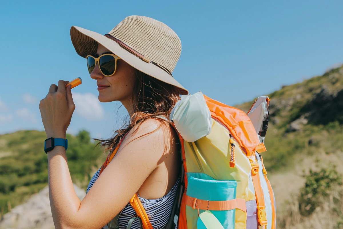 Woman wearing sun protection hiking