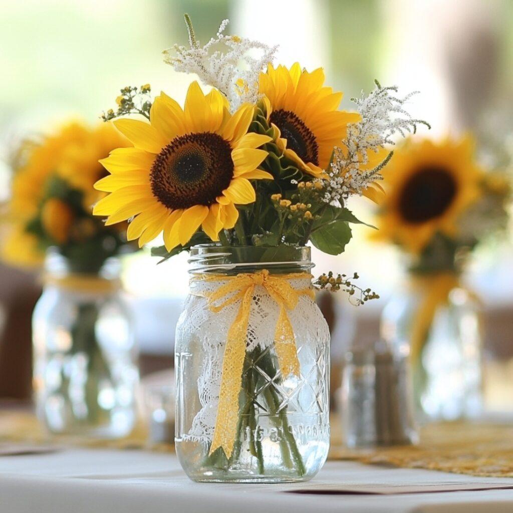 Sunflower mason jar wedding centerpiece