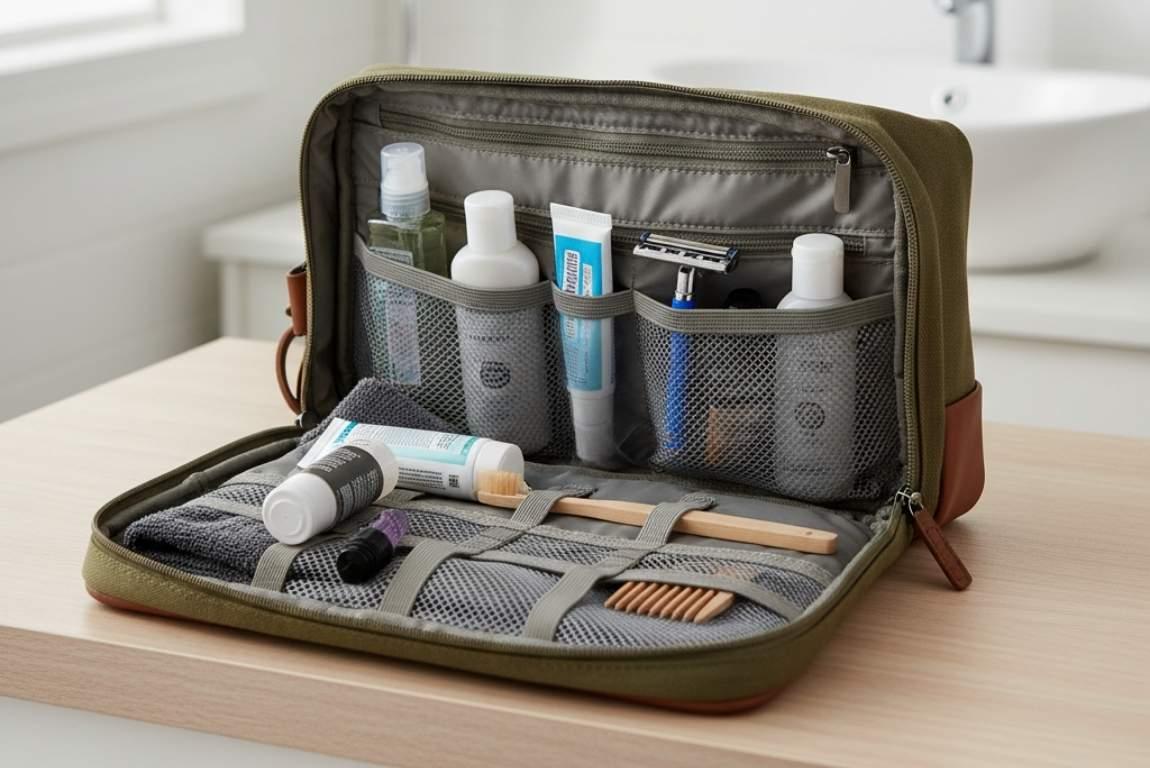 toiletry bag packed for different trips