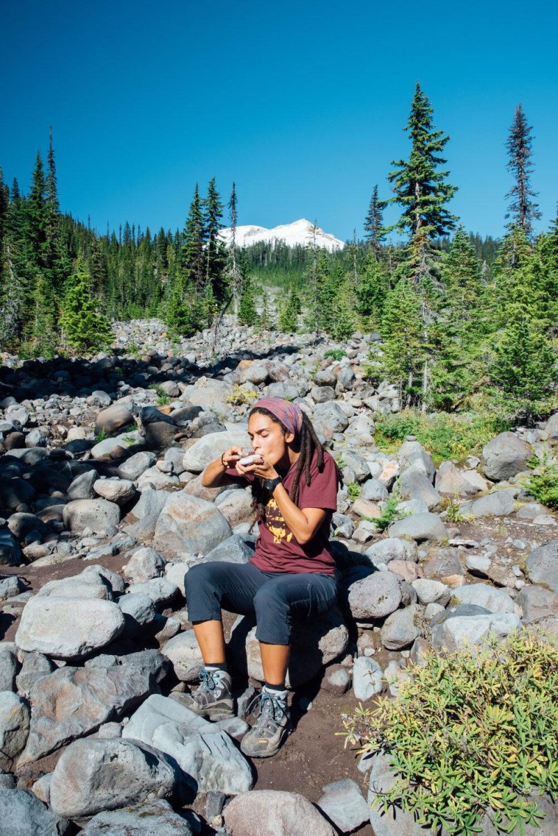 Hiking snacks beside trail gear