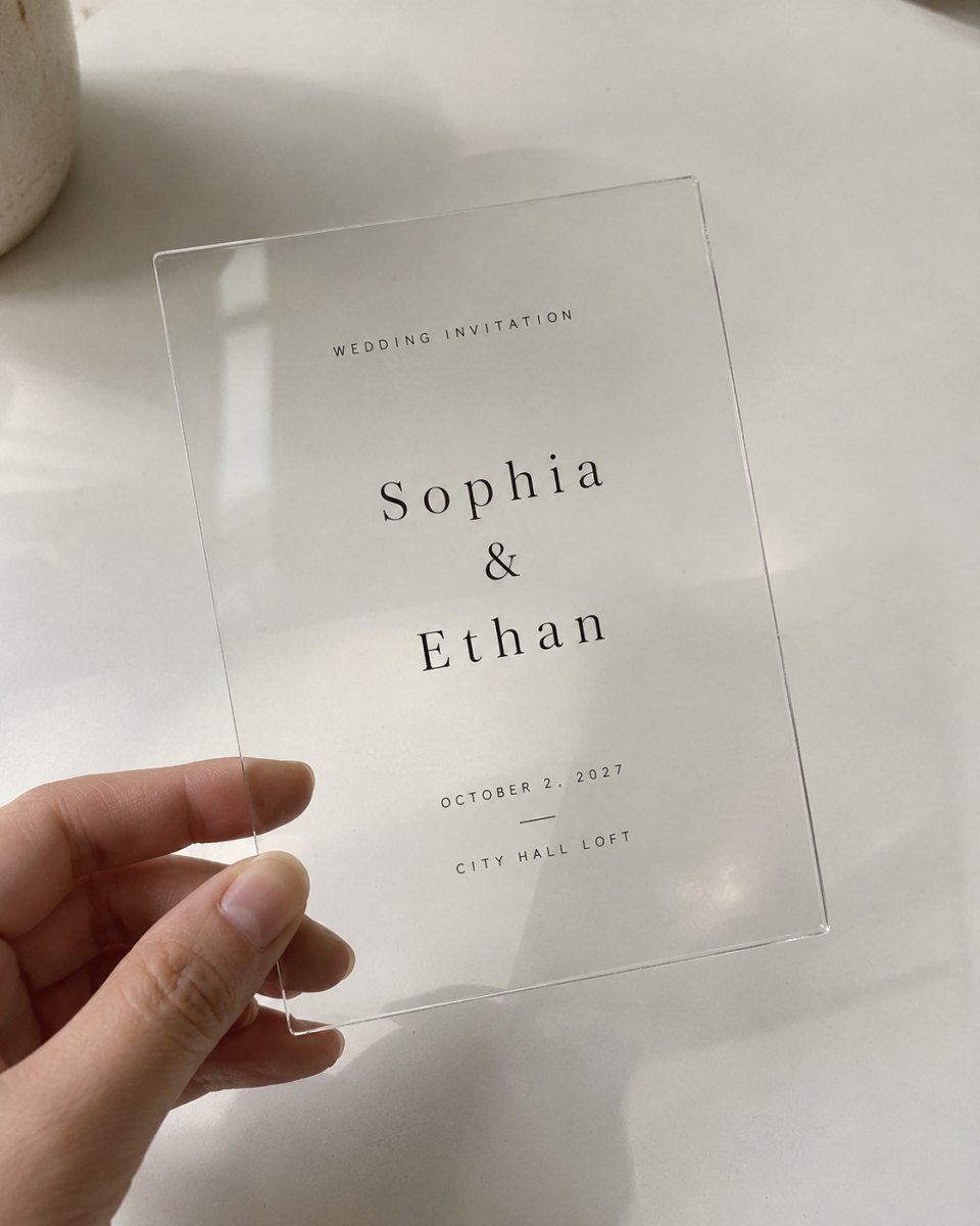 Transparent acrylic minimalist invitation
