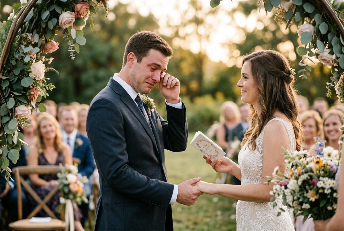 Emotional wedding ceremony moment