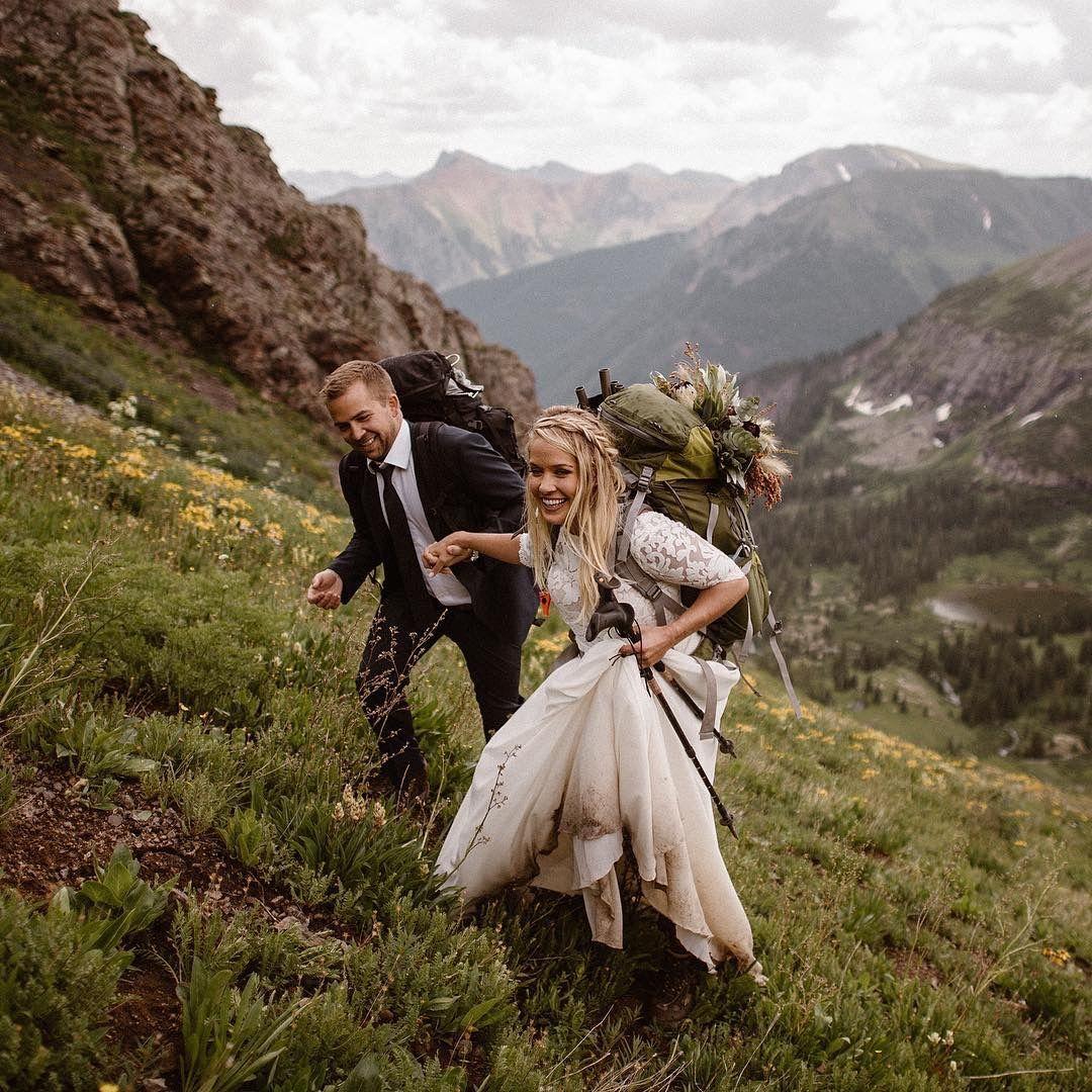 Adventure wedding couple outdoors